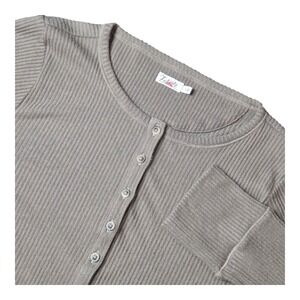 Faherty Women's L Henley Top Green Gray Ribbed Long Sleeve Soft Stretch Tee